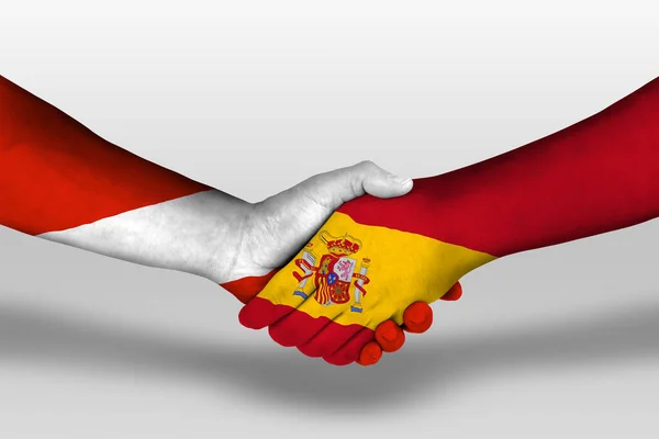 Handshake Spain Austria Flags Painted Hands Illustration Clipping Path — Fotografia de Stock