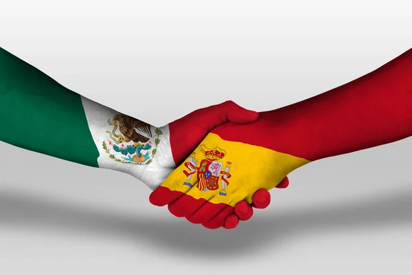 Handshake Spain Mexico Flags Painted Hands Illustration Clipping Path — Stock Photo, Image