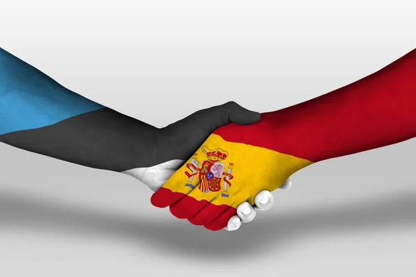 Handshake Spain Estonia Flags Painted Hands Illustration Clipping Path — Zdjęcie stockowe