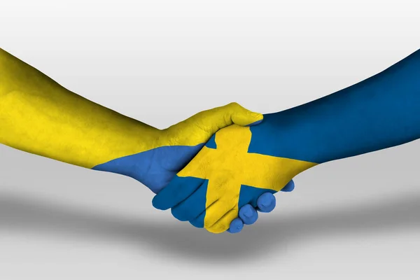 Handshake Sweden Ukraine Flags Painted Hands Illustration Clipping Path — Stockfoto