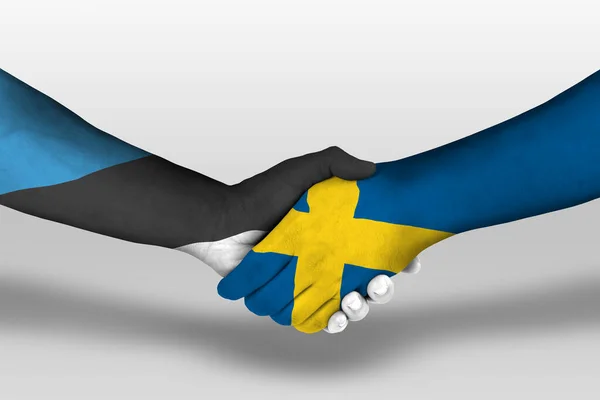 Potřesení Rukou Mezi Švédskými Estonskými Vlajkami Namalovanými Rukou Ilustrace Oříznutou — Stock fotografie