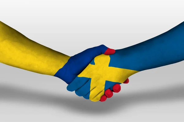 Ruční Podání Mezi Švédskými Kolumbijskými Vlajkami Namalovanými Rukou Ilustrace Oříznutou — Stock fotografie