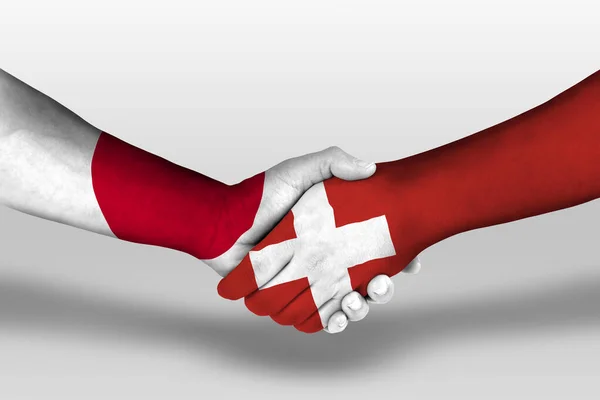 Handshake Switzerland Japan Flags Painted Hands Illustration Clipping Path — 스톡 사진