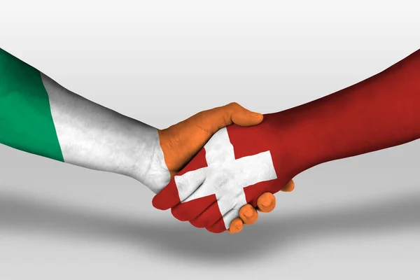 Handshake Switzerland Ireland Flags Painted Hands Illustration Clipping Path — Zdjęcie stockowe