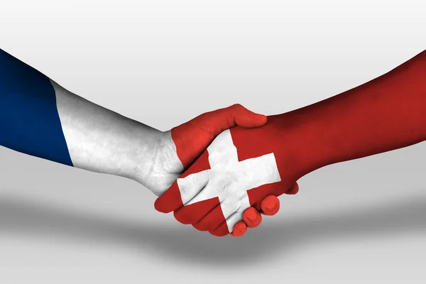 Handshake Switzerland France Flags Painted Hands Illustration Clipping Path — Photo