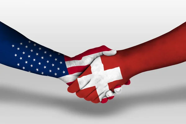 Händedruck Zwischen Der Schweiz Und Den Vereinigten Staaten Von Amerika — Stockfoto