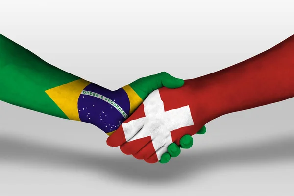 Handshake Switzerland Brazil Flags Painted Hands Illustration Clipping Path —  Fotos de Stock