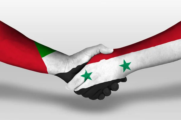 Handshake Syria United Arab Emirates Flags Painted Hands Illustration Clipping - Stock-foto