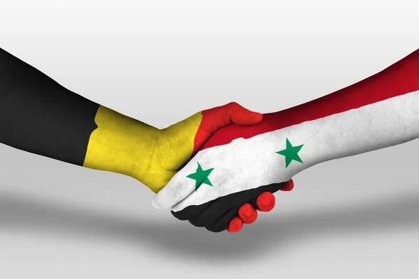 Handshake Syria Belgium Flags Painted Hands Illustration Clipping Path — Stock fotografie