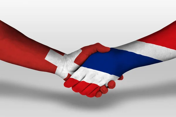 Handshake Thailand Switzerland Flags Painted Hands Illustration Clipping Path — 스톡 사진