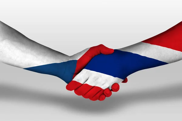 Handshake Thailand Czech Republic Flags Painted Hands Illustration Clipping Path — 스톡 사진