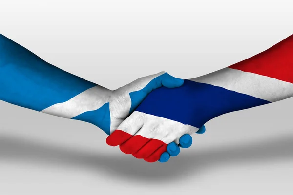 Handshake Thailand Scotland Flags Painted Hands Illustration Clipping Path — 스톡 사진