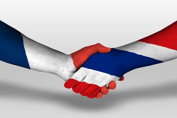 Handshake Thailand France Flags Painted Hands Illustration Clipping Path — 스톡 사진