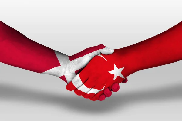 Handshake Turkey Denmark Flags Painted Hands Illustration Clipping Path — ストック写真