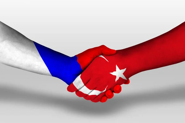 Handshake Turkey Russia Flags Painted Hands Illustration Clipping Path — стокове фото