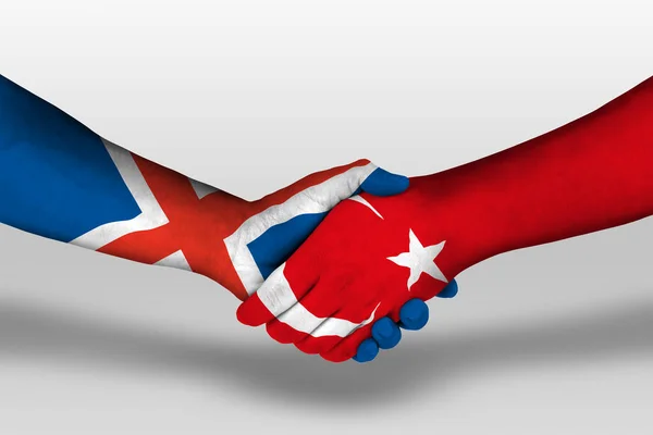 Handshake Turkey Iceland Flags Painted Hands Illustration Clipping Path — Photo