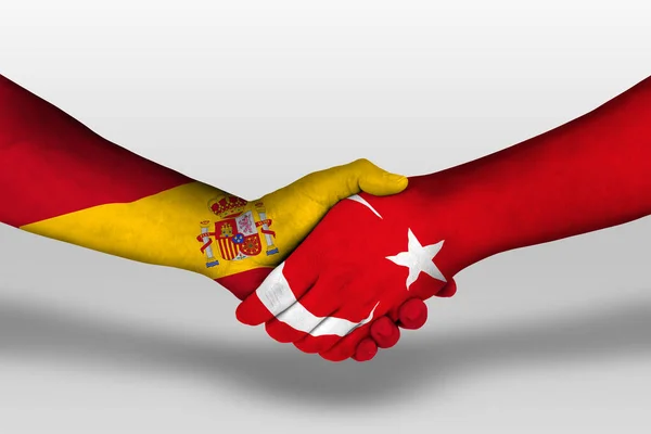 Handshake Turkey Spain Flags Painted Hands Illustration Clipping Path — Zdjęcie stockowe
