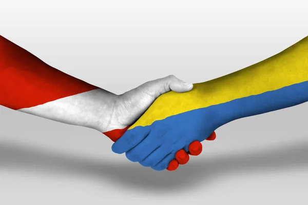 Handshake Ukraine Austria Flags Painted Hands Illustration Clipping Path — Stockfoto