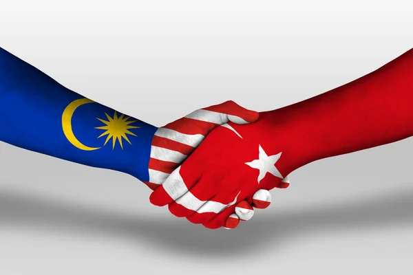 Handshake Turkey Malaysia Flags Painted Hands Illustration Clipping Path — Stock Photo, Image