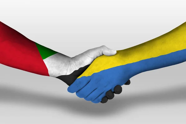 Handshake Ukraine United Arab Emirates Flags Painted Hands Illustration Clipping — 图库照片