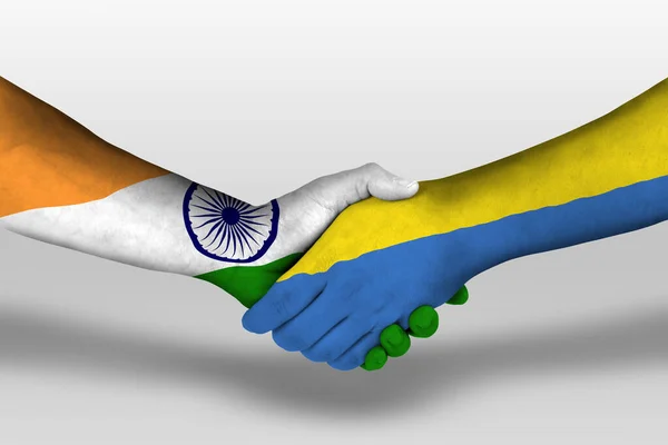 Handshake Ukraine India Flags Painted Hands Illustration Clipping Path — Photo