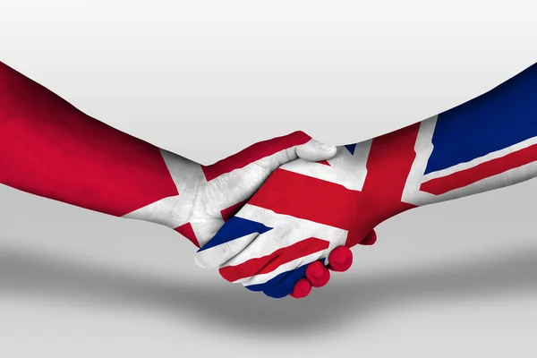 Handshake United Kingdom Denmark Flags Painted Hands Illustration Clipping Path — Φωτογραφία Αρχείου