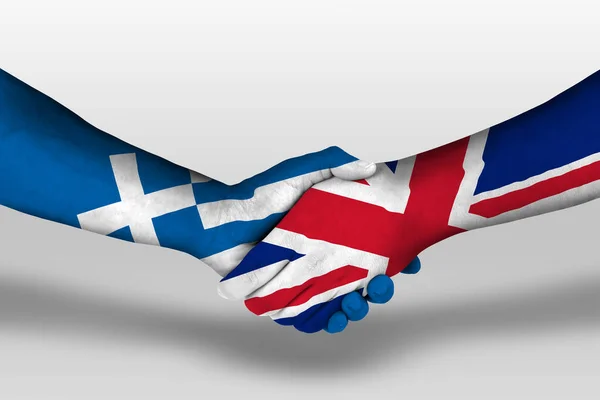 Handshake United Kingdom Greece Flags Painted Hands Illustration Clipping Path — Φωτογραφία Αρχείου