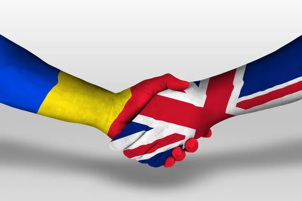 Kézfogás Között Egyesült Királyság Románia Zászlók Festett Kezét Illusztráció Vágási — Stock Fotó