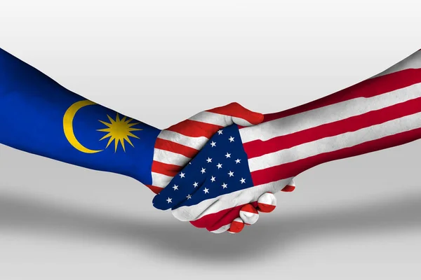 Handshake United States America Malaysia Flags Painted Hands Illustration Clipping — Stock Photo, Image