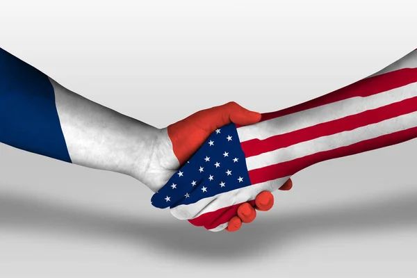Handshake United States America France Flags Painted Hands Illustration Clipping — Stock Photo, Image