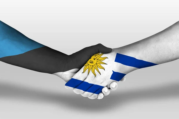 Handshake Uruguay Estonia Flags Painted Hands Illustration Clipping Path — Foto Stock