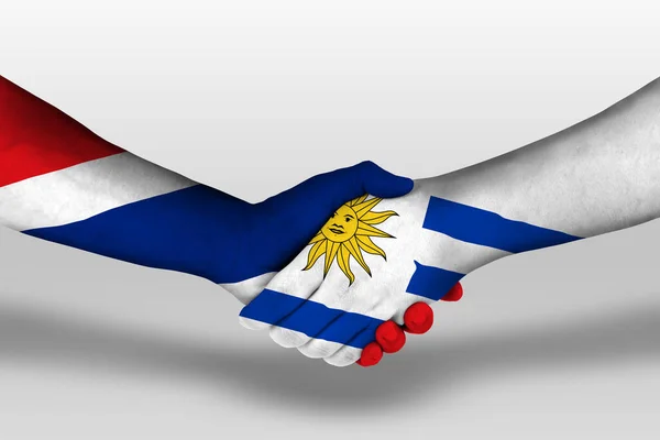 Handshake Uruguay Thailand Flags Painted Hands Illustration Clipping Path — 图库照片