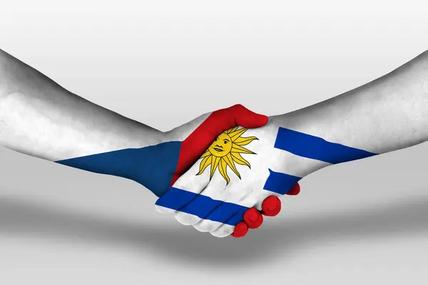 Handshake Uruguay Czech Republic Flags Painted Hands Illustration Clipping Path — стоковое фото