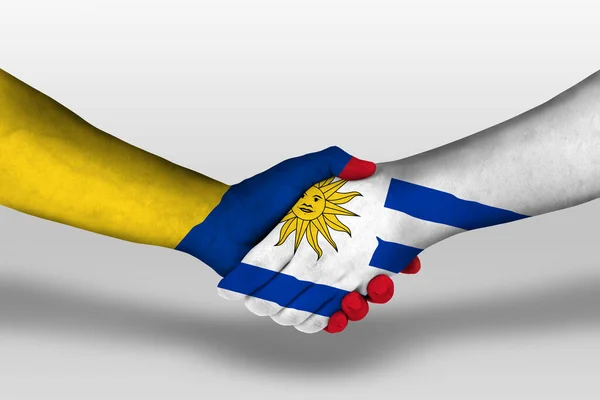 Handshake Uruguay Columbia Flags Painted Hands Illustration Clipping Path — стоковое фото