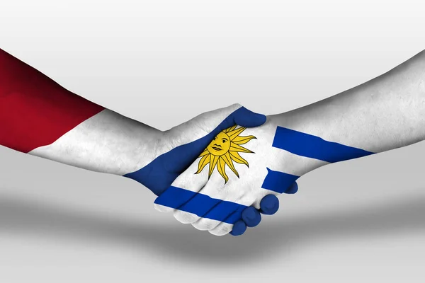 Handshake Uruguay Netherlands Flags Painted Hands Illustration Clipping Path — стоковое фото