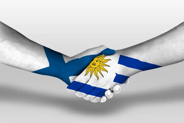 Handshake Uruguay Finland Flags Painted Hands Illustration Clipping Path — Φωτογραφία Αρχείου