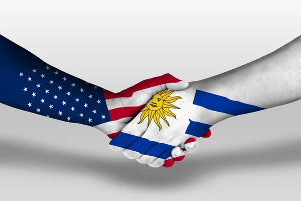 Handshake Uruguay United States America Flags Painted Hands Illustration Clipping — стоковое фото