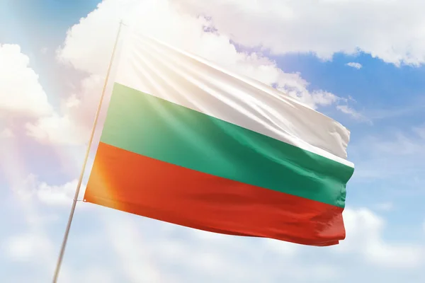 Sunny Blue Sky Flagpole Flag Bulgaria — Stock fotografie