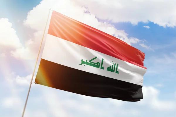 Sunny Blue Sky Flagpole Flag Iraq — Foto Stock