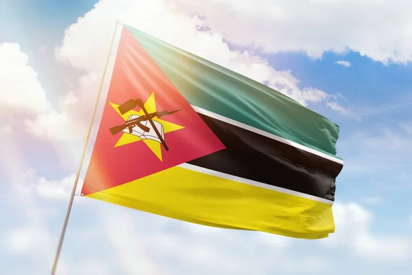 Sunny Blue Sky Flagpole Flag Mozambique —  Fotos de Stock