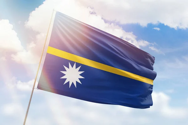 Sunny Blue Sky Flagpole Flag Nauru — Zdjęcie stockowe