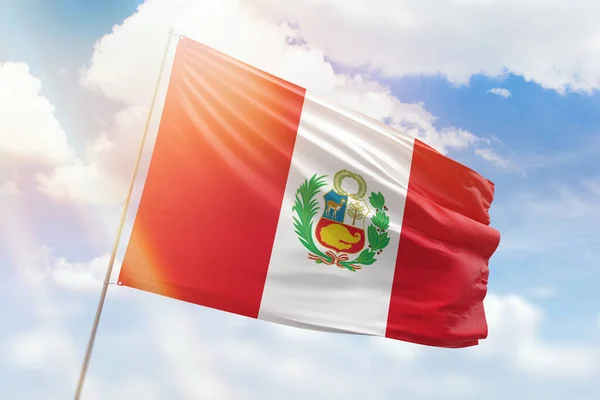 Sunny Blue Sky Flagpole Flag Peru — Stockfoto