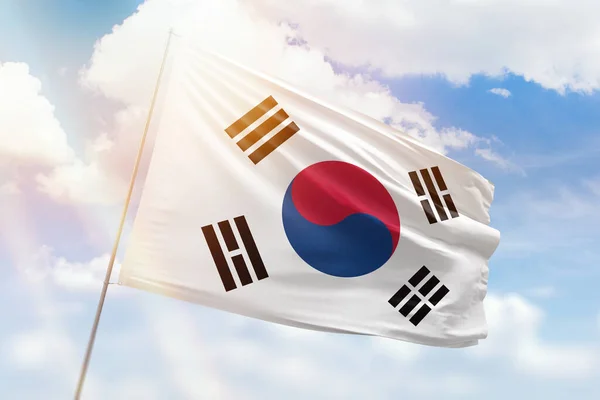 Sunny Blue Sky Flagpole Flag South Korea — Stockfoto