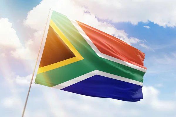 Céu Azul Ensolarado Mastro Com Bandeira África Sul — Fotografia de Stock