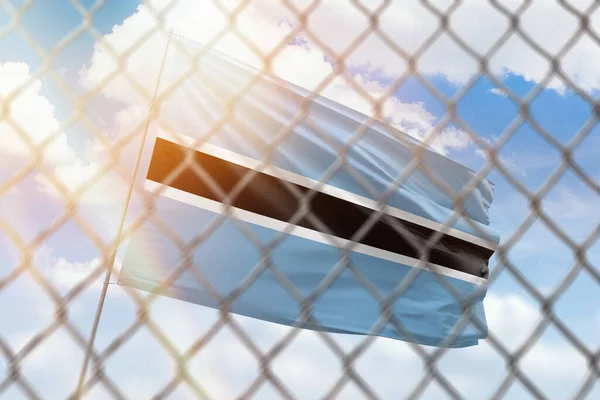 Steel Mesh Background Blue Sky Flagpole Flag Botswana — ストック写真