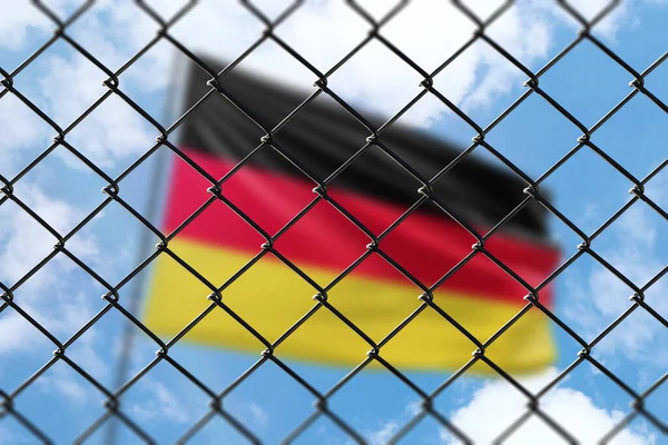 Steel Mesh Background Blue Sky Flagpole Flag Germany — Zdjęcie stockowe