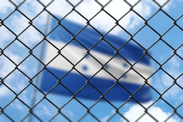 Steel Mesh Background Blue Sky Flagpole Flag Honduras — Stockfoto