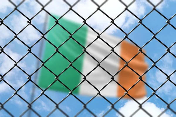 Steel Mesh Background Blue Sky Flagpole Flag Ireland —  Fotos de Stock