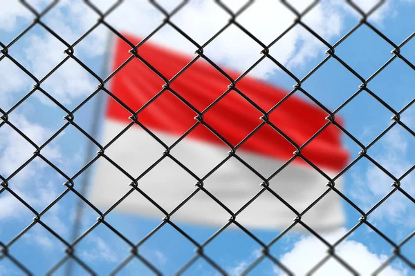 Steel Mesh Background Blue Sky Flagpole Flag Indonesia — ストック写真