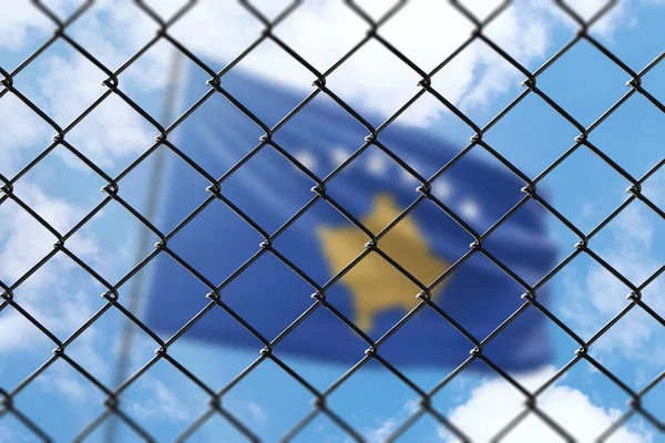 Steel Mesh Background Blue Sky Flagpole Flag Kosovo — Stock Fotó